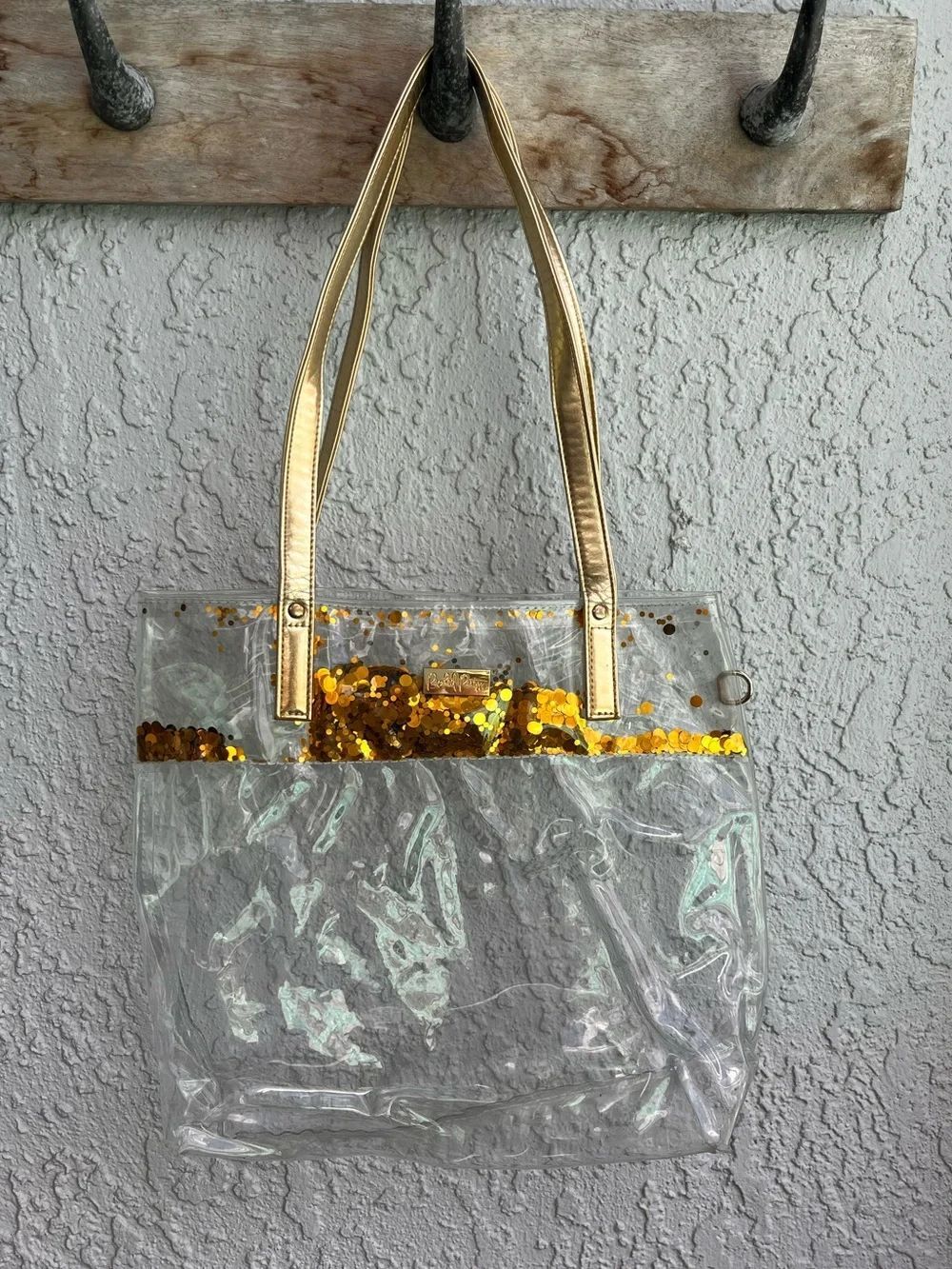 Packed Party Little Bit of Party Kids Tote Clear Confetti Glitter Gold Handles